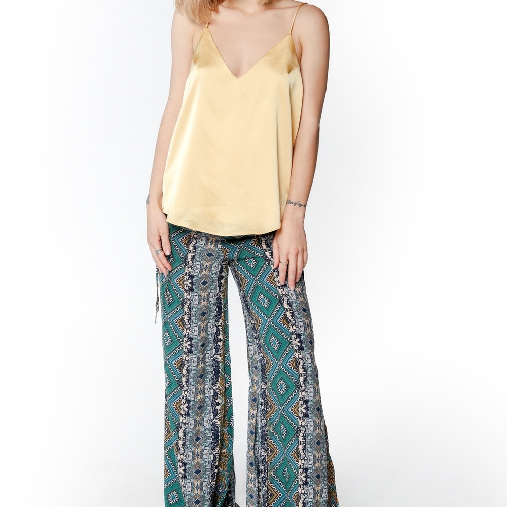 Yellow satin spaghetti strap tank top